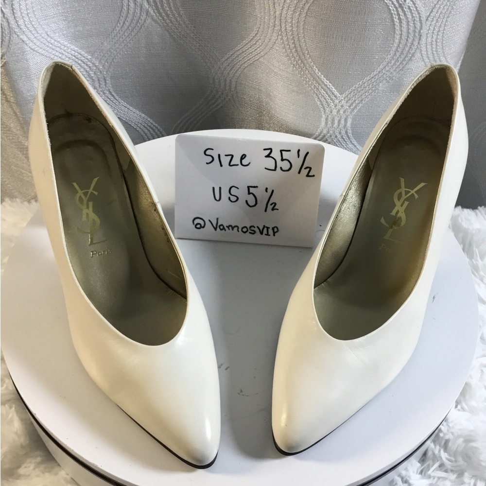 Saint Laurent White Pointed-Toe Leather Pumps